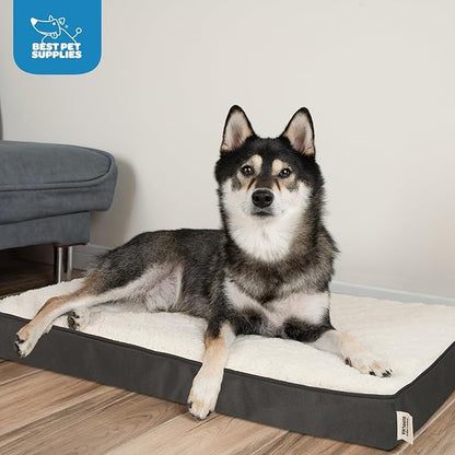 Best Pet Supplies Cute Dog Crate Mat Flat Bed with Waterproof Exterior, Thick Orthopedic Egg Foam Mattress, and Soft Sherpa Fleece Cover for Small, Medium, and Large Breeds - Brown, 41X29X4