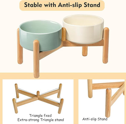Wordcam Elevated Ceramic Dog Bowls,Raised Dog Dish with Stand,Pet Food and Water Feeding Bowls for Small Medium Dogs(6.5''Tall-28 Oz-3.6 Cups)