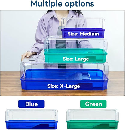 Aquatic Turtle Tank Habitat Kit Stone+Filter+Heat Lamp Enhancing Interaction with 360° Viewing, Standalone Filtration, DIY Creative Zone, Enriched Living (Blue, XL[Without Light])