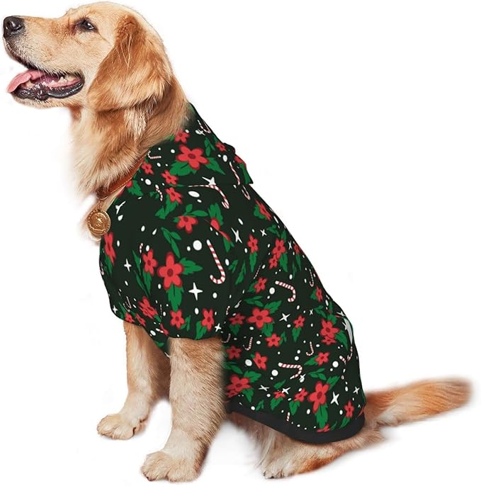 Black Candy Cane Hoodie,Christmas Cosplay Dog Clothes with Pocket and Hat Winter Clothes Sweaters Large