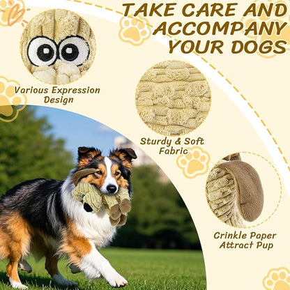 Khaki Plush Squeaky Dog Toy – Crinkle Stuffed Chew Toy for Small, Medium & Large Dogs