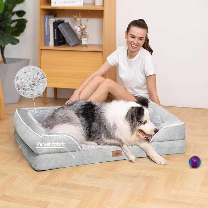 Comfort Expression Large Dog Beds Waterproof Orthopedic Foam Dog Sofa Beds Comfy Pet Bed with Washable Removable Cover & Non-Slip Bottom(Large,Grey White)