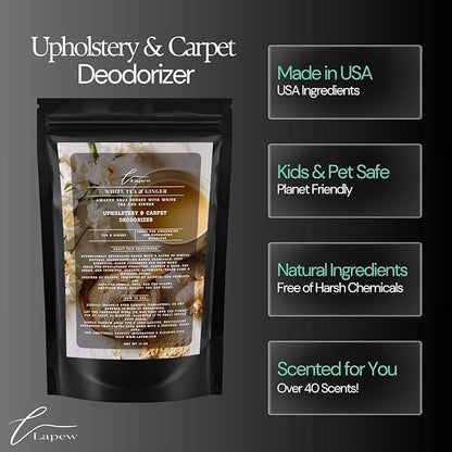White Tea & Ginger Carpet Freshener Powder: Powerful Odor Eliminator for Home, Upholstery Deodorizer, Carpet Deodorizer, Pet Urine, Cat Litter Box - White Tea & Ginger Fragrance.