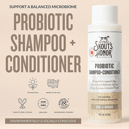 Skout's Honor Probiotic Pet Shampoo & Conditioner with Avocado Oil & Omega-3s, 97% Natural, Paraben & Sulfate-Free, Cruelty-Free, 16oz, Dog of The Woods, 2-Pack