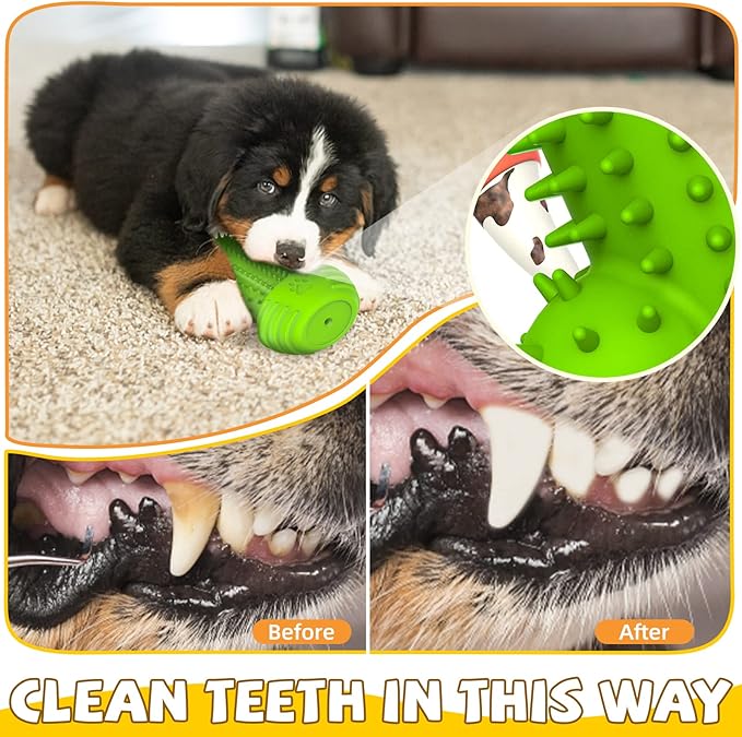 Rubber Squeaky Dog Toothbrush Chew Toy – Teeth Cleaning, Puppy-Safe