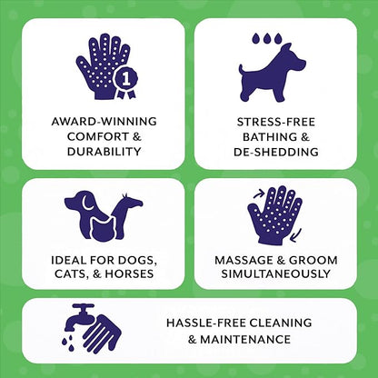 H Handson Pet Grooming Gloves - Cat, Dog, Horse Gentle Hair Remover Brush - Mitt For Long & Short Haired Fur - Shedding, Bathing & Massaging Glove (Purple, Small)