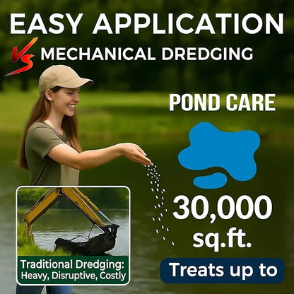 Muck Clear - 15LB Beneficial Bacteria for Ponds & Lake, Boost Enzymes, Sludge Odor Away, Outdoor Fish Pond Water Clarifier, Safe for Aquatic Life, Treats Up to 90,000 Sq Ft