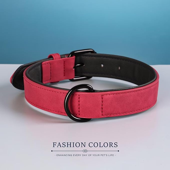 Didog Soft Padded PU Leather Dog Collar, Breathable and Adjustable Red Dog Collars for Medium Dogs, Comfortable for Daily Walk, Red, L Fit Neck 13-17"(22-44 lbs)