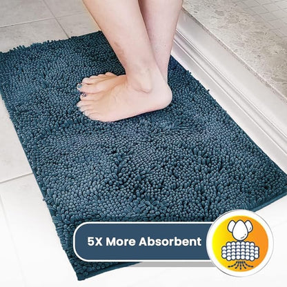Muddy Mat® Pack of 3 Highly Absorbent Microfiber Dog Door Mat and Pet Rug, Non Slip Thick Washable Area Mat Soft Chenille for Kitchen Bathroom Bedroom and Outdoor - Atlantic Blue Small, Medium & Large