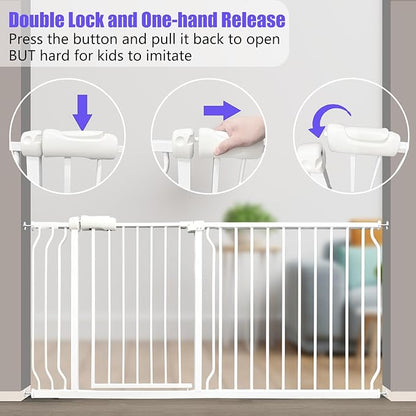 Extra Wide Baby Gate 48-53 Inch, Tension Mounted No Drilling, Pressure Mounted Indoor Safety Gate for Stairs & Doorways - Metal Design for Kids and Pets, White