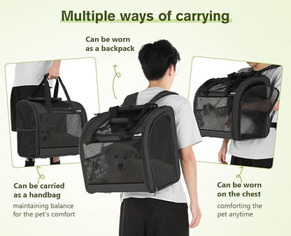 Pecute Cat Backpack with Widened Interior Space, Upgraded Dog Backpack Carrier with Various Ways to Carry, Pet Backpack with Breathable Mesh, Pet Travel Carrier with Soft Padded,Dark Grey