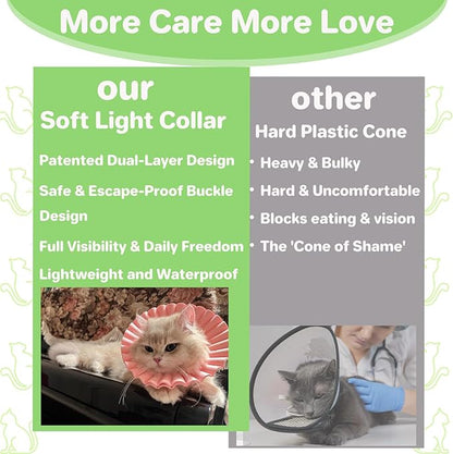 Soft Cat Cone Collar for Cats– Adjustable Lightweight Recovery E-Collar to Stop Licking, Scratching & Biting After Surgery, Comfortable Wound Healing Cone Alternative (Green, L)