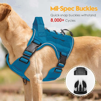 Heavy-Duty Tactical Dog Harness for Large Dogs, No Pull Adjustable Reflective Pet Vest with Molle System, K9 Military-Grade Control for Service Training, Outdoor & 10+ Breeds, Blue, Medium