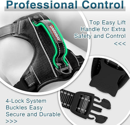 BARKBAY Dog Harness No Pull with ID Tag Pocket - Heavy Duty, Reflective, Easy Control for Large Dogs(Black,L)