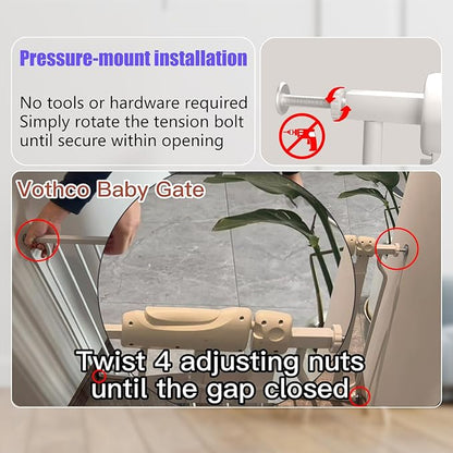 Extra Wide Baby Gate 43.5-48 Inch, Pressure Mounted No Drilling, Heavy Duty Metal for Stairs & Doorways, Indoor Safety Gate for Kids and Dogs, White