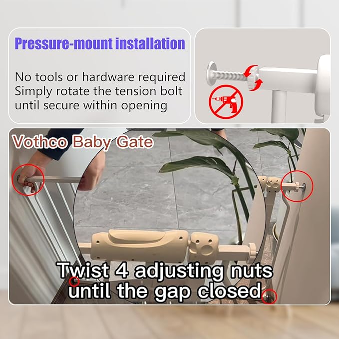 Walk Through Baby Gate 29-43.5 Inch Wide for Stairs Tension Pet Dog Gates Indoor for Doorways No Drilling Pressure Mounted Pet Gates for Kids