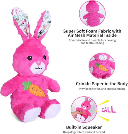 DODODOLA Bunny Squeaky Dog Toy – Crinkle Plush Rabbit Chew Toy for Medium & Large Dogs