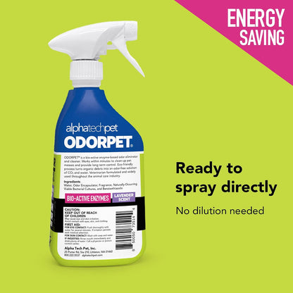 OdorPet Pet Stain Remover and Odor Eliminator - 16 Oz Ready To Use Spray, Non Staining, Professional Strength, Lavender Scent by Alpha Tech Pet