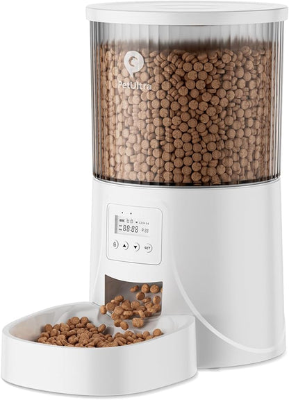 Automatic Cat Feeder: 4L Timed Cats Food Dispenser Programmable 1-6 Meal for Cat and Small Medium Dog- Auto Pet Feeder Dual Power Supply with Desiccant Bag& | Easy to Clean White