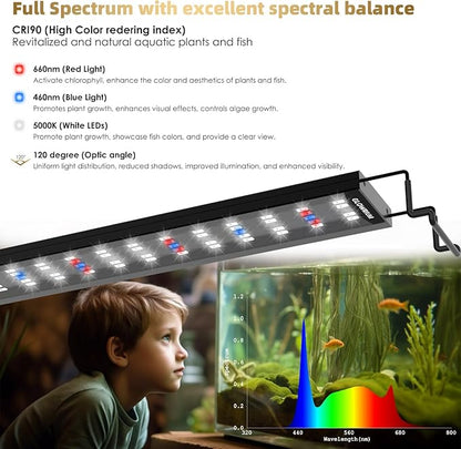 GLOWRIUM Aquarium Light, LED Full Spectrum Freshwater Fish Tank, infinitely dimmable, Fish Tank Light with auto-on/Off Timer (48-53 in)