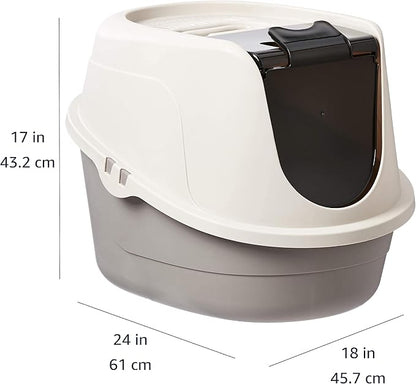 Amazon Basics No-Mess Hooded Enclosed Cat Litter Box, Large, Multicolor, 24 in x 18 in x 17 in