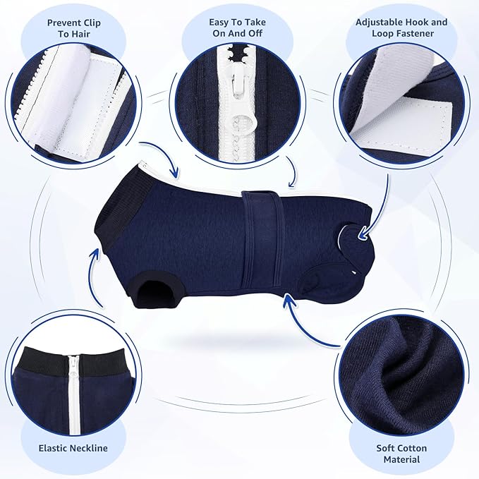 Lukovee Recovery Suit for Dogs, Zipper-On Onesie for Female Male Dog, Abdominal Wounds Cone E-Collar Alternative, Prevent Licking Spay (XS, Dark Blue)