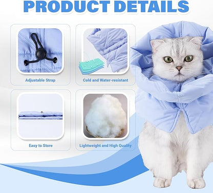Cat Recovery Collar, Soft Adjustable Cone for Cats and Kittens, Lightweight Waterproof Elizabethan Collar for After-Surgery Care, Prevent Licking and Scratching, Neck Protector for Pets（Light Blue,M）