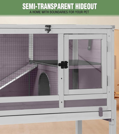 GUTINNEEN Guinea Pig Cage Rabbit Cage Indoor with Chew-Proof Edges, Clean Deep Tray, Leakproof PVC Layer, Small Animals Cage with Adjustable Legs - Grey