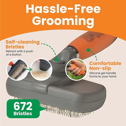 GoPets Self-Cleaning Slicker Brush for Dogs & Cats, Deshdding & Dematting Comb with Retractable Bristles for Easy Cleaning, Undercoat Grooming Tool, Non-Slip Handle, Detangler for Mats & Loose Pet Fur