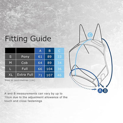 Harrison Howard CareMaster Pro Luminous Horse Fly Mask Large Eye Space Standard with Ears UV Protection for Horse Sky Blue S Pony
