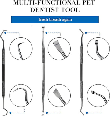 Hotop 3 Pieces Dog Dental Tooth Scaler and Scraper Stainless Double Headed Tarter Removing Tool Scraper Pet Teeth Cleaning Tools for Dog and Cat