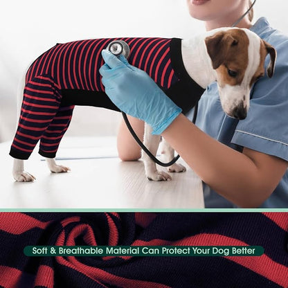 Kuoser Dog Recovery Suit, Anti Licking Dogs Rear Leg Sleeve, Abdominal Dog Surgical Suit with Pants Cover Protect Wounds, Dogs Elbow Protector Soft Pet Surgery Onesie Cone Alternative, Red XL