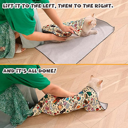 Cat Grooming Wrap, Self-Adherent Soft Cat Blanket to Wrap, Nail Clipping, Anti-Bite, Anti-Scratch, Anti-Escape Calming Wrap