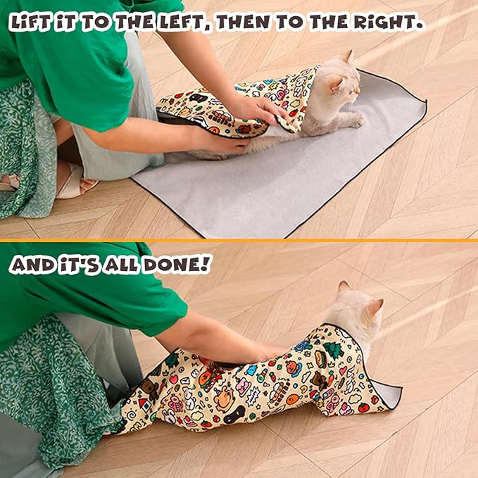 Cat Grooming Wrap, Self-Adherent Soft Cat Blanket to Wrap, Nail Clipping, Anti-Bite, Anti-Scratch, Anti-Escape Calming Wrap (Space, 3-6 lbs)