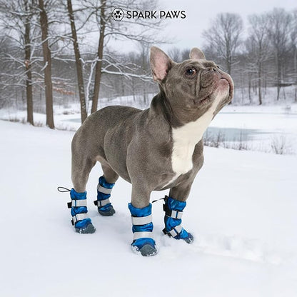 Spark Paws Dog Shoes, Waterproof Dog Boots for Medium to Large Dogs, Non Slip, Breathable Dog Booties and Paw Protectors - 4PCS Doggie Hiking Boots with Reflective Straps, Blue Camo, Size 6