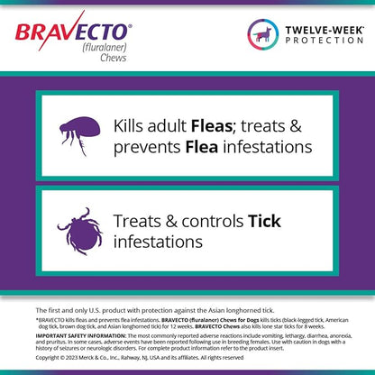 BRAVECTO Chew for Dogs, Flea & Tick, 1 Chew, 12 Week Supply, >44-88 lbs., Blue Box