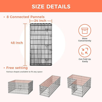 Foldable Dog Playpen 48" Height 8 Panels Metal Exercise Pen with Door - Indoor/Outdoor Dog Play Pen for Medium-Large Dogs, Portable Pet Fence for Yard Garden Camping, Black