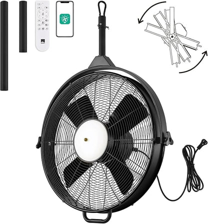 Orison 24.8'' Waterproof Outdoor Ceiling Fan, 6 Speed Ceiling Mounted Plug-In Cord Garage Fan with Remote&APP, 360-degree Manual Vertical Rotation, Hook hanging for Gazebo, Patio, Pergola (Black)