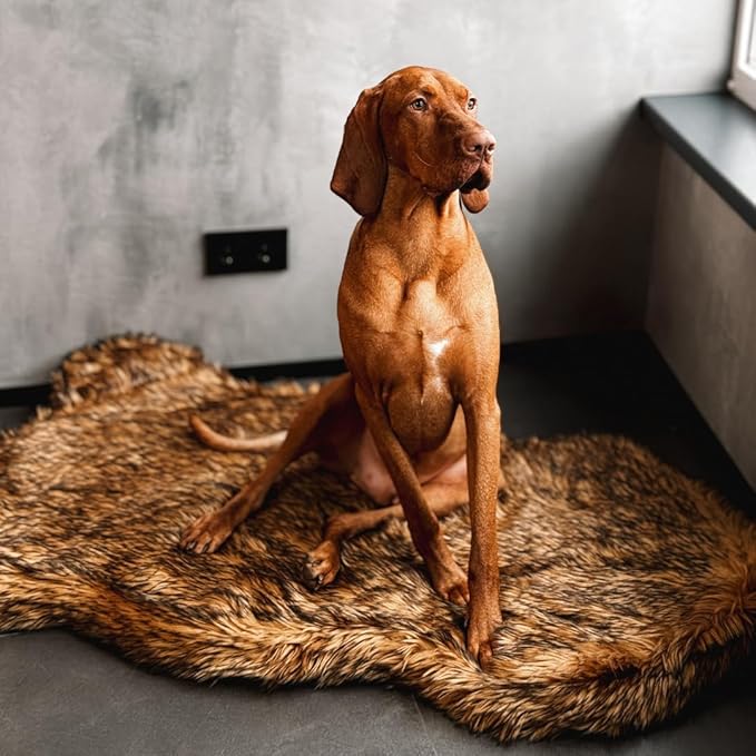 IHAPPYDOG Luxury Faux Fur Orthopedic Dog Bed, Memory Foam Dog Bed for Small, Medium, Large and XL Pets, Fluffy Pet Bed with Waterproof and Washable Cover (Brown, 40"x25")