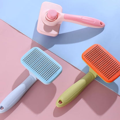 Self‑Cleaning Pet Grooming Brush (Blue) – One‑Click Fur Release, Soft Rounded Bristles, Ergonomic Non‑Slip Handle, Safe & Gentle Deshedding Tool for Dogs & Cats