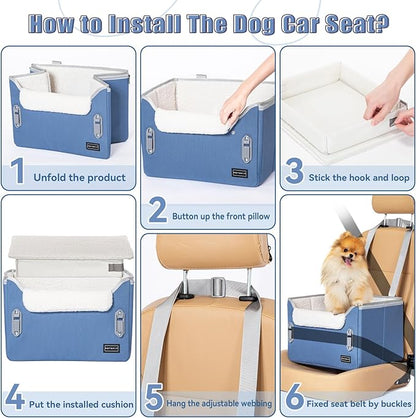 PETSFIT Small Dog Car Seat, Patent Safe Buckles Dog Booster Car Seat, Puppy Car Seat with Safety Belt, Suitable for Small Pets Up to 25lbs (Navy Blue)