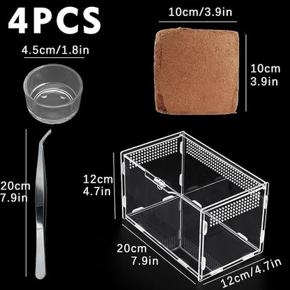 Micro Habitat Terrarium Enclosure Kit（4pc Set）,Jumping Spider Enclosure,Spider Enclosure,Tarantula Enclosure, Acrylic Reptile Enclosure(8 * 4.7 * 4.7 Inches)