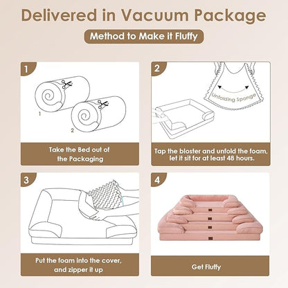 EHEYCIGA Orthopedic Dog Beds for Large Dogs, Waterproof Memory Foam Large Dog Bed with Sides, Non-Slip Bottom and Egg-Crate Foam Pet Couch Bed with Washable Removable Cover, Dusty Pink