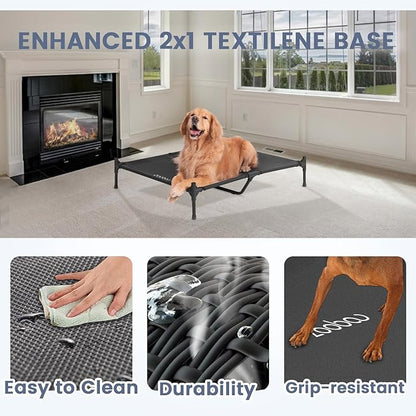42" 2-in-1 Dog House for Medium Dogs, Elevted Dog House Outdoor/Indoor, Puppy Shelter Outside,Water Resistant 600D PVC and Durable 2x1 Textilene Raised Dog Bed(Brown)