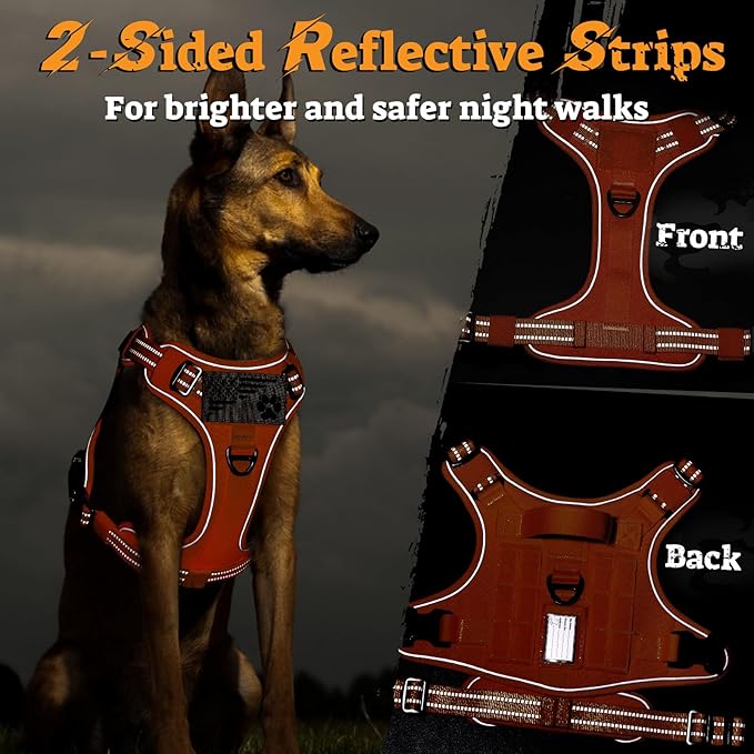 rabbitgoo Dog Harness for Large Dogs No Pull, Tactical Service Pet Vest with Molle and Control Handle, Adjustable and Reflective Military Harness for Easy Walking and Training, Orange, XL