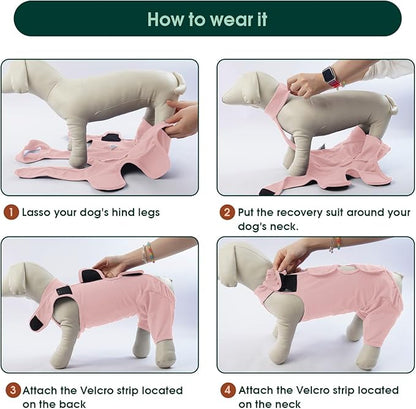 Kuoser Dog Recovery Suit for Back Legs, Thigh Wound Protective Sleeve for Dogs, Dog Recovery Sleeve for Female Male Dogs, Dog Onesie After Surgery Pet Surgical Suit for Spay Neuter, Pink XXL
