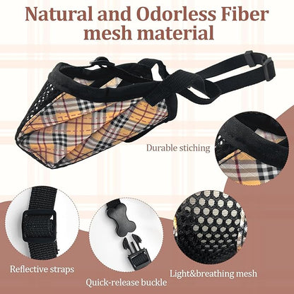 Dog Muzzle for Small Large Dogs - Soft Nylon Basket Muzzle with Adjustable Strap, Breathable Mesh Design Prevents Biting Chewing Licking Eating - Ideal for Training, Grooming & Vet Visits (Yellow, M)