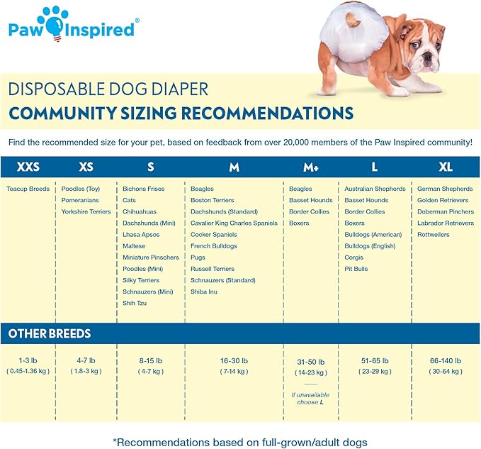 Paw Inspired Disposable Dog Diapers | Female Dog Diapers Ultra Protection | Diapers for Dogs in Heat, Excitable Urination, or Incontinence (12&144 Count) (X-Small (144 Count))