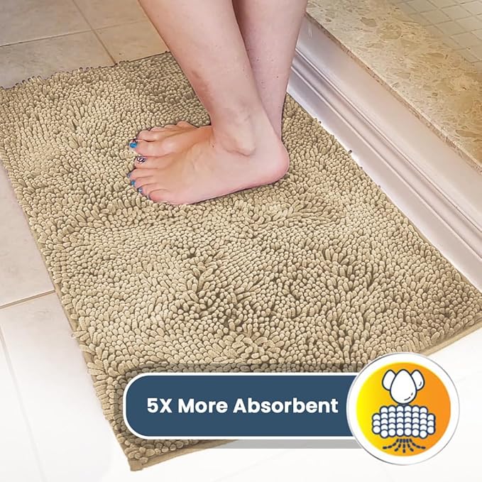 Muddy Mat® AS-SEEN-ON-TV Highly Absorbent Microfiber Door Mat and Pet Rug, Non Slip Thick Washable Area and Bath Mat Soft Chenille for Kitchen Bathroom Bedroom Indoor and Outdoor - Beige XXL 60"X48"