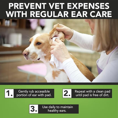 NOVEHA - Dog Ear Cleaner Wipes, Daily Ear Cleaner for Dogs & Cats - Stop Ear Itching with Aloe, Eucalyptus & Witch Hazel Ear Wipes for Dogs - for Odor Control, Dirt and Wax Removal, Unscented (150 Ct)